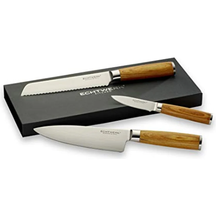 ECHTWERK Messer-Set Damaszener (Set, 5-tlg), Küchenmesser-Set mit Holzgriffen in natürlicher Optik – Bild 4