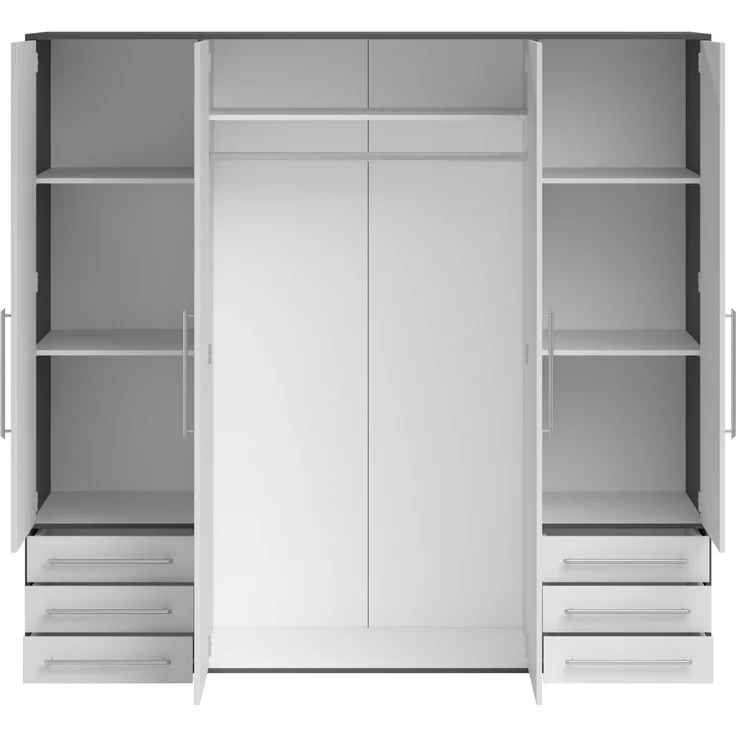 Stella Trading Schlafzimmerschrank, Holzwerkstoff, Weiß-Graphitfarben, Breite 206 cm – Bild 3