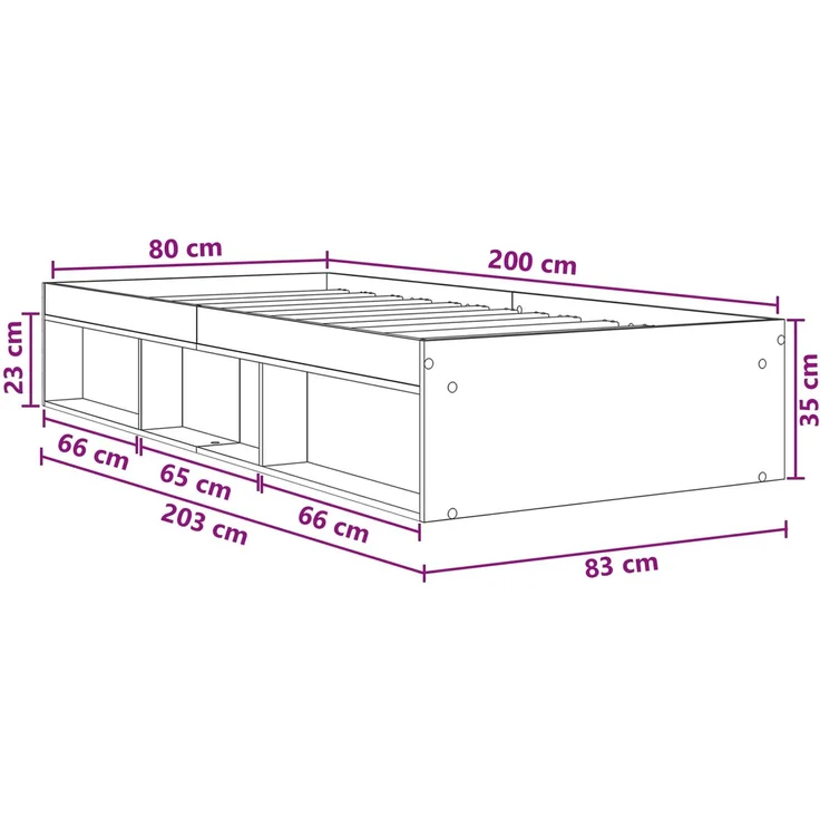 vidaXL Bettgestell mit Stauraum Kunsthandwerk Eiche 80 x 200 cm 3429524 – Bild 9