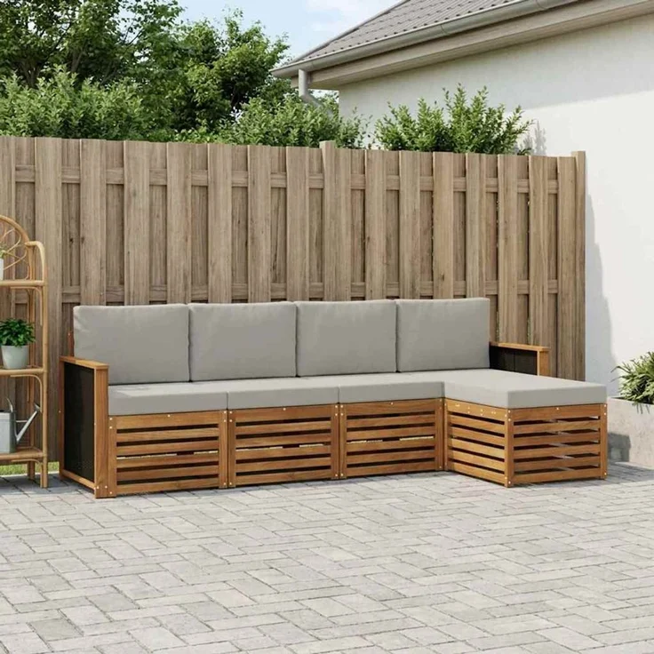 vidaXL Outdoor-Sofagarnitur 5 stk. 5-Sitzer Natur und Hellgrau 3384222 – Bild 1