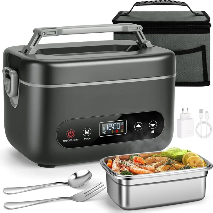 AKKEE Elektrische Lunchbox für Zuhause und Auto, Kabellos, 1,2 L, schnelles Erhitzen von Speisen, Intelligentes Touchpanel – Bild 1