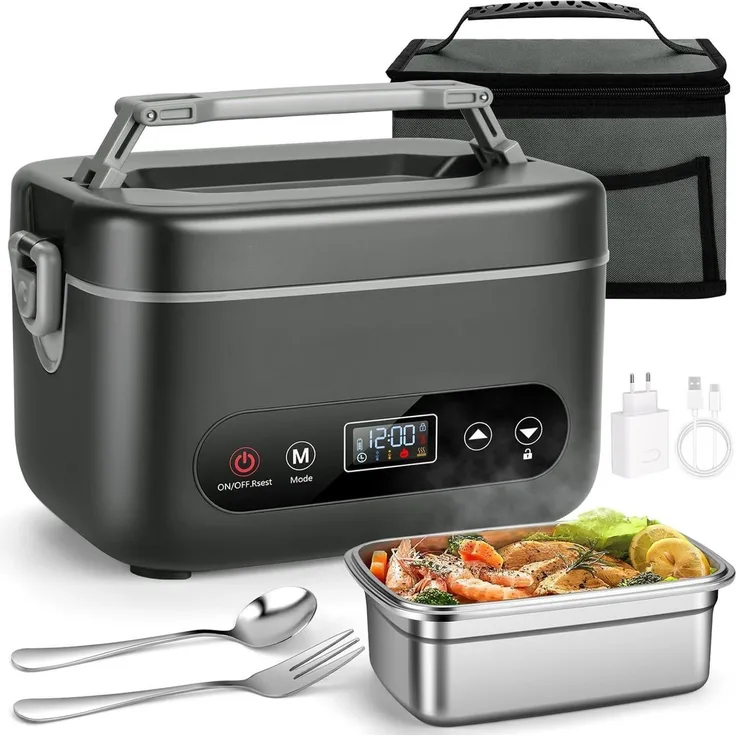 AKKEE Elektrische Lunchbox für Zuhause und Auto, Kabellos, 1,2 L, schnelles Erhitzen von Speisen, Intelligentes Touchpanel