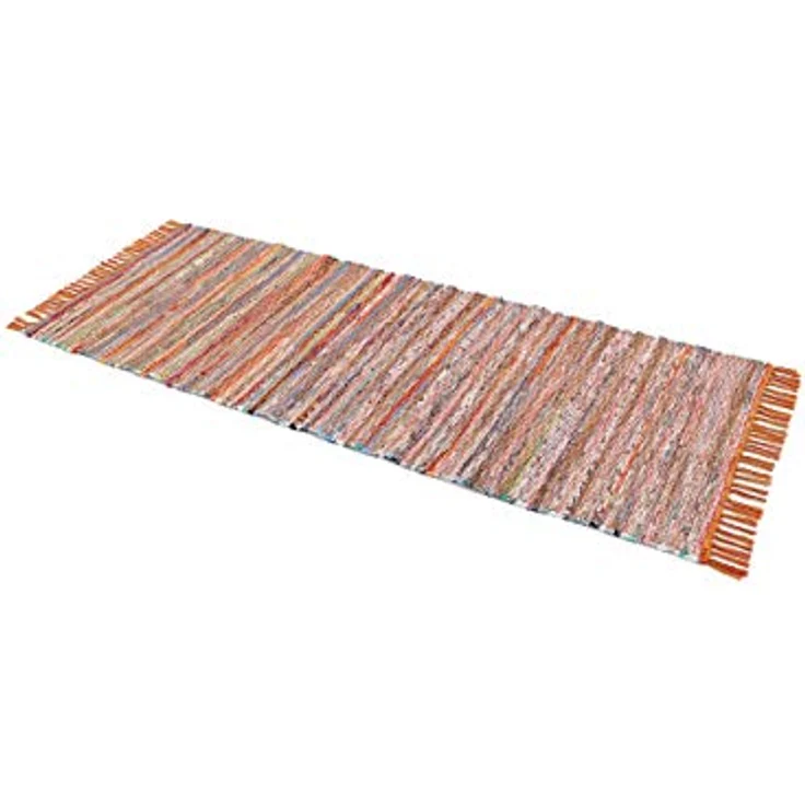 carpetfine 'Kelim Chindi' Teppich, Wendeteppich, rechteckig, Höhe: 6 mm, handgewebt, mit Fransen, Orange, 75x200 cm – Bild 4