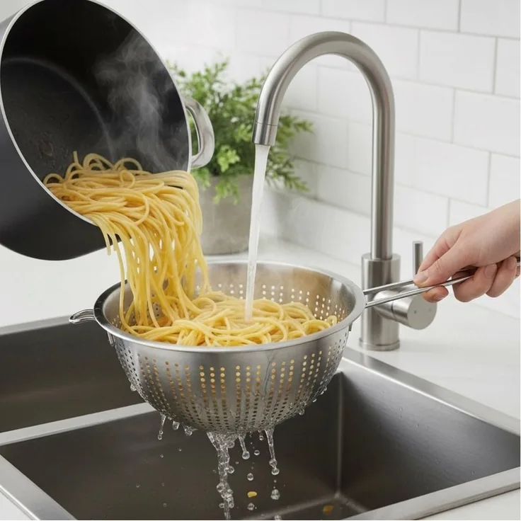 HAC24 Küchensieb Sieb Edelstahl Abtropfsieb Seiher Nudelsieb Salatsieb Metallsieb, Edelstahl, (1-St), Ø 24 cm, mit Griff