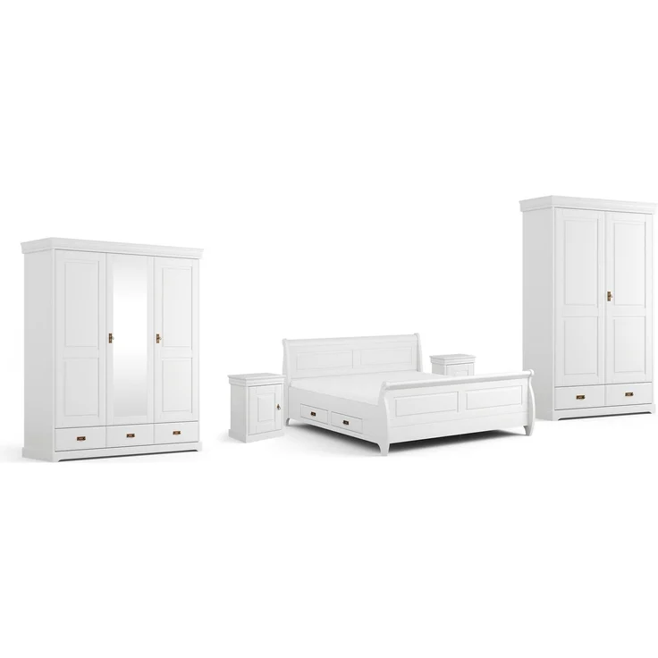 Schlafzimmer-Set Toskania komplett 5-teilig Massivholz gebeizt Ausführung Kiefer weiß