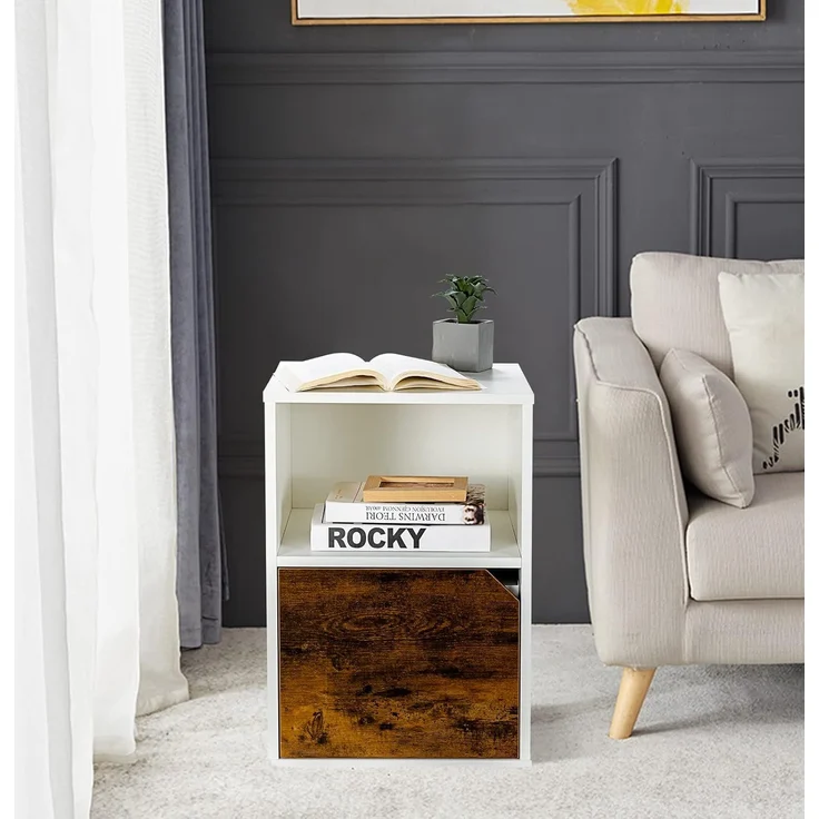 COSTWAY 2er Set Nachttische Holz, Beistelltisch mit mit offenem Regal & Türschrank, 3 Ebenen Kaffeetisch, Sofatisch für Wohnzimmer, Schlafzimmer, Arbeitszimmer, Büro wei? – Bild 2