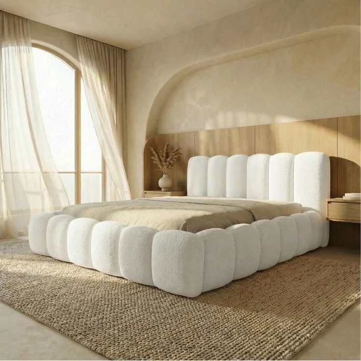 yourhouse24 Polsterbett DALLAS Slim Bubble-Design aus Bouclé, inkl. Bettkasten, Platzsparendes Chunky-Bett mit vertikaler Steppung – Bild 3