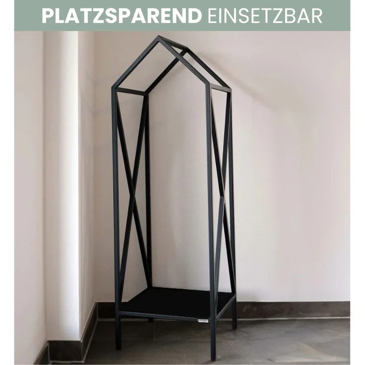 DELUKE® Kaminholzregal innen Metall DUSI | Dachdesign, Schwarz | Feuerholzregal Kaminholzhalter Holzständer Holzhalter innen Holzlager – Bild 4