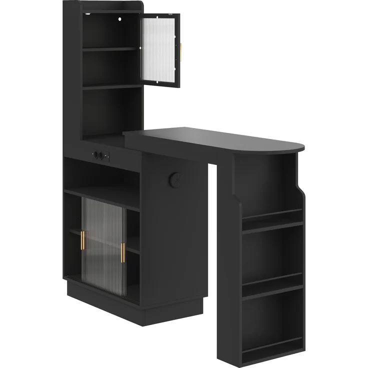 ZUBALIYA Küchenschrank mit Glastüren / Barschrank & Sideboard, mit ausziehbarer Bartisch & Stehtisch mit Stauraum und steckdose, Schwarz, 131–170 x 40 x 170 cm, fürs Büro, mit LED, Samt – Bild 15