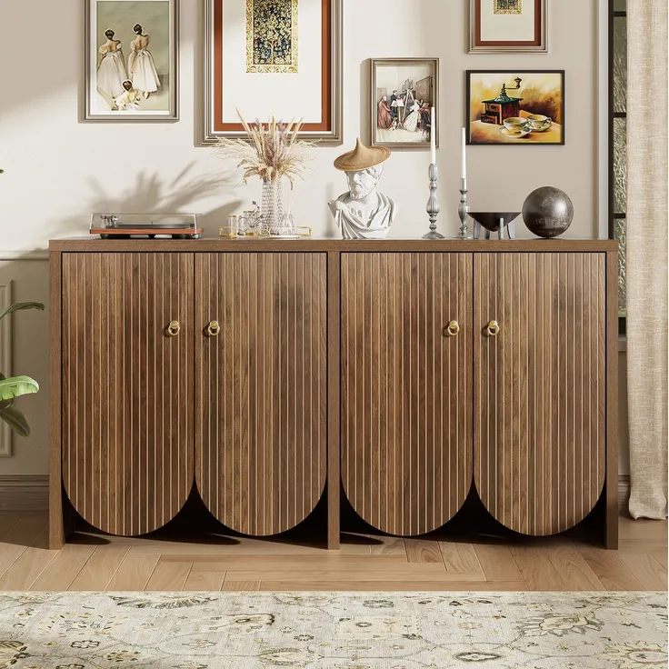 DESVIAE Sideboard mit 4 Türen und verstellbaren Einlegeböden 147x80x40 cm MDF Walnuss