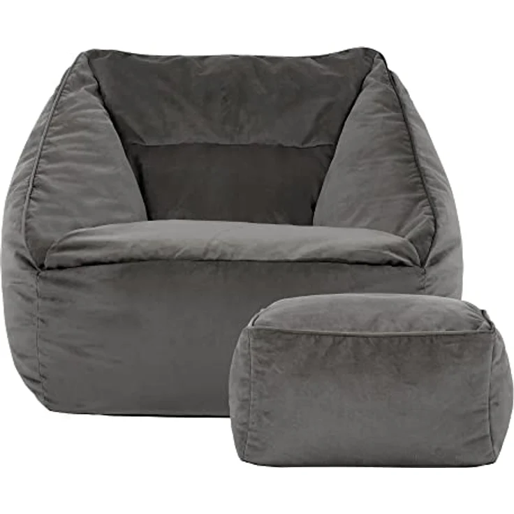 Icon Riesen Sitzsack Sessel „Natalia“, Plüsch XXL Sitzsack Erwachsene mit Füllung für das Wohnzimmer, Riesensitzsack Sofa XXL (Grün, Sitzsack + Hocker) – Bild 2