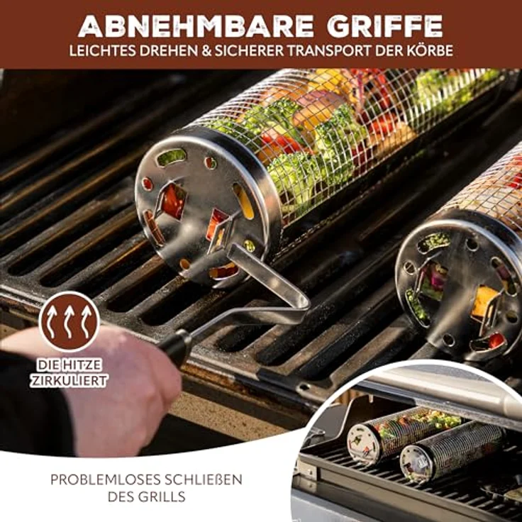 eluno Grillkörbe 2er Set aus Edelstahl, ca. 46 x 8,5 x 8,5 cm (B/H/T) – Bild 4