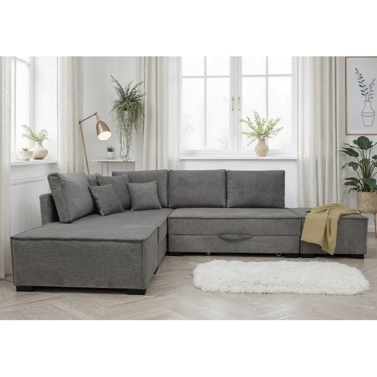 Home affaire Ecksofa Night & Day L-Form, B: 316 cm mit Dauer-Schlaffunktion 180x200 cm, Set: Sofa & Hocker, Schlaffunktion, Bettkasten & Kissen, Boxspringbett