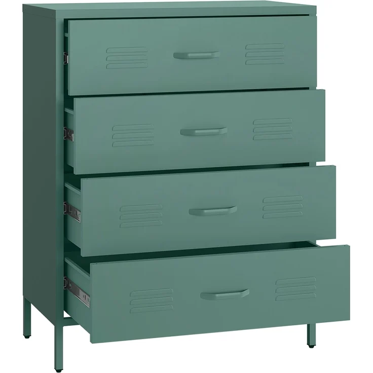 skølm 'Atria' Metallkommode, dunkelgrün, 100x40x80 cm, Metallschrank mit 4 Schubladen – Bild 2