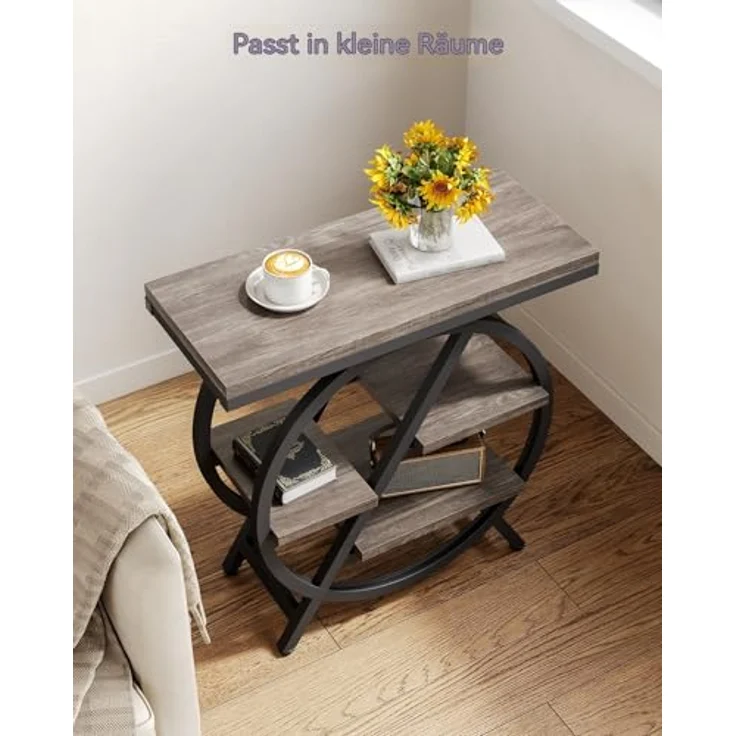 Beistelltisch, schmaler Beistelltisch mit 4 Ebenen großem Stauraum, moderner Nachttisch für Wohnzimmer, Homeoffice, Schlafzimmer, 2er Set, Grau – Bild 7