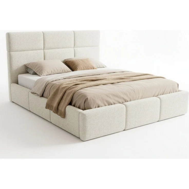 Polsterbett Celine - Bettkasten mit Gasdruckfedern - Doppelbett mit Lattenrost, Bett mit Polsterkopfteil, Bettgestell, Schlafzimmer, Bouclé-Stoff (160x200 cm, Weiß (Coral 70)) – Bild 2