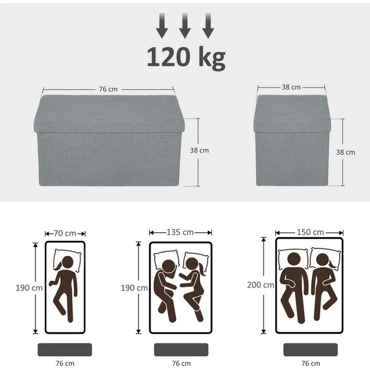 HOMCOM Sitzbank mit Stauraum faltbar Polsterbank mit Samtoptik (Sitztruhe, 1-St, Truhenbank), für Wohnzimmer Schlafzimmer Flur 76 x 38 x 38 cm, Dunkelgrau – Bild 2