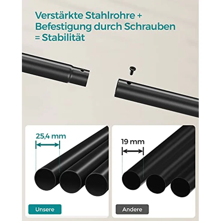 SONGMICS Kleiderständer auf Rollen, 2 Kleiderstangen, Garderobenstange, Garderobenständer aus Stahlrohren, bis 100 kg belastbar, 103,5 cm breit, multifunktionale Aufbewahrung, schwarz HSR107B01 – Bild 8