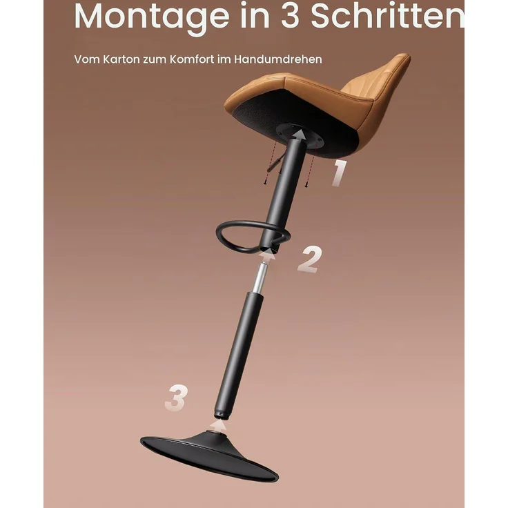 VASAGLE Barstuhl 2er Set, Küchenhocker, 88-108 cm höhenverstellbar, Barhocker, drehbar, mit Fußstütze, PU-Bezug, braun – Bild 8