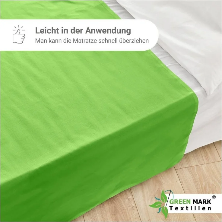 NatureMark Bettlaken klassisches Betttuch Haustuch, 100% Baumwolle, Gummizug: ohne, (1 Stück), Laken Haustuch, viele Größen und Farben, 150x250 cm, Apfel grün – Bild 1