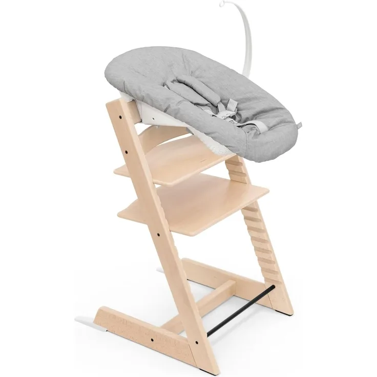Tripp Trapp Stuhl von Stokke (Natural) mit Newborn Set (Grey) - Für Neugeborene bis zu 9 kg - Gemütlich, sicher & einfach zu verwenden