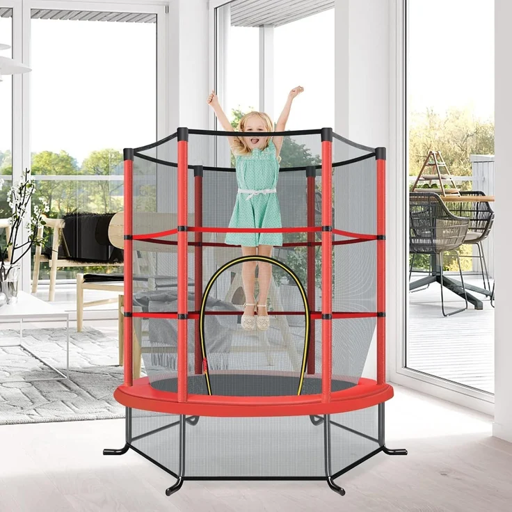 COSTWAY Gartentrampolin mit Sicherheitsnetz, Trampolin bis 45kg belastbar, Indoor-/Outdoortrampolin für Kinder ab 3 Jahre, Ø140cm – Bild 9