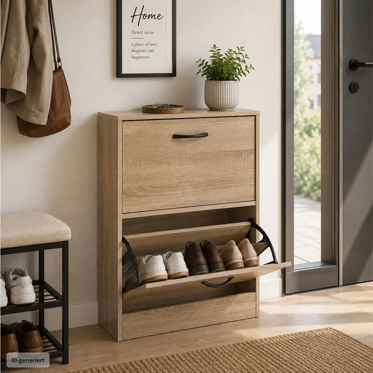 HTI-Living Schuhschrank Schuhkipper Sonoma mit 2 Klappfächern 60 x 81 x 24 cm (1 Stück, 1-St, 1 Schuhkipper mit 2 Klappfächern) modern Platzsparend – Bild 6