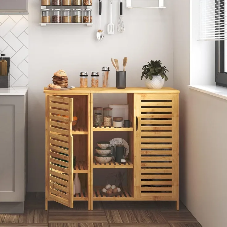 SogesHome Buffets Bambus Beistellschrank Konsole Badezimmerschrank Aufbewahrungsschrank Schrank für Küche Wohnzimmer Badezimmer Hoch- & Midischränke Unterschränke fürs Bad