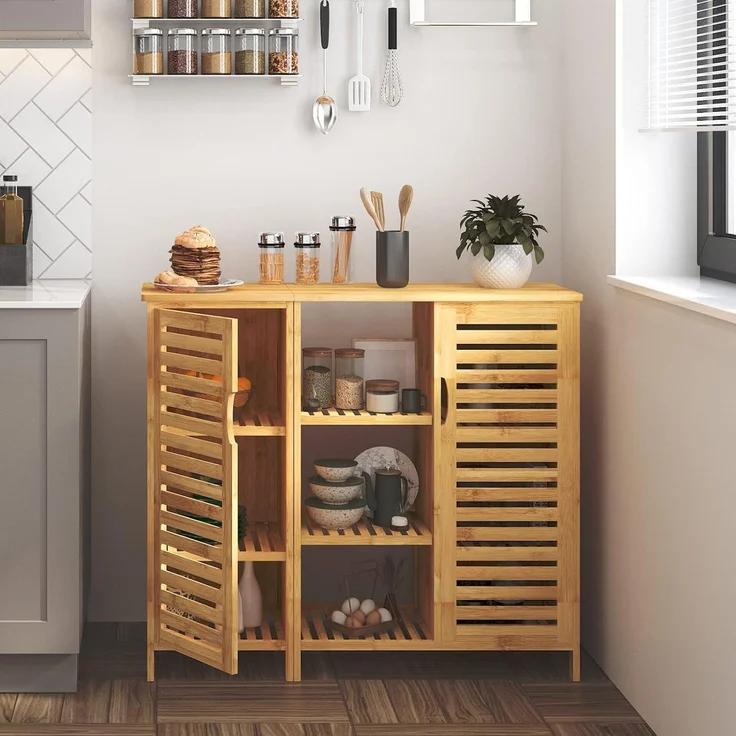 SogesHome Buffets Bambus Beistellschrank Konsole Badezimmerschrank Aufbewahrungsschrank Schrank für Küche Wohnzimmer Badezimmer Hoch- & Midischränke Unterschränke fürs Bad – Bild 1