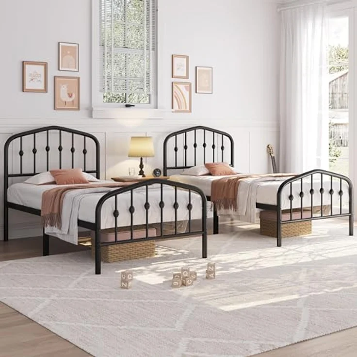 Yaheetech Bettrahmen 90 x 200 cm, Vintage Metallbett mit kronenförmigem Kopfteil, Stabiles Bettgestell Einzelbett aus Metall, Robust & Leichte Montage Gästebett Jugendbett Tagesbett, Schwarz – Bild 10
