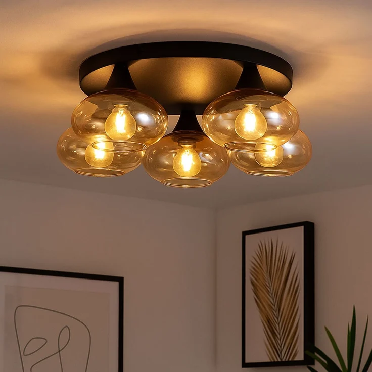 LED Deckenleuchte, Glas amber, schwarz, dimmbar, D 49 cm – Bild 3