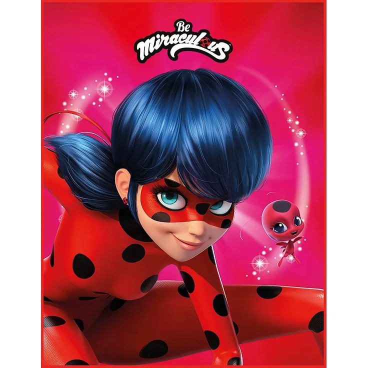 Miraculous Ladybug Kinder-Zimmer-Teppich Stars rot/pink 100x130 cm rutschhemmend lärmhemmend Kinderteppich Cartoon Spiel-Teppich Spielunterlage Mädchen-Teppich Marinette Lady Bug Cat Noir Paris