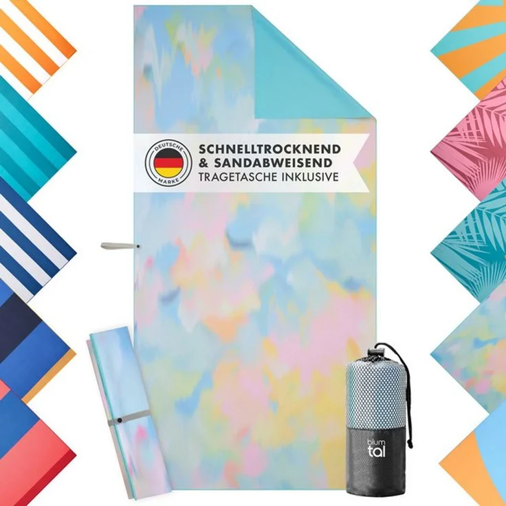 Blumtal Reisehandtuch Strandhandtuch 90x180 cm aus Mikrofaser - kompakt & schnelltrocknend, sandfrei mit Band - Mikrofaser Handtuch groß mit Wellen-Muster – Bild 4