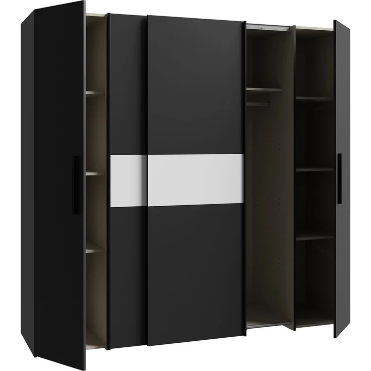 Forte KALIXTUS schwarzer Kleiderschrank 200, moderner Schwebetürenschrank, 4-türig, Holzwerkstoff, Schwarz Matt, 200,1 cm breit x 190,5 cm hoch, 61,2 cm tief – Bild 8