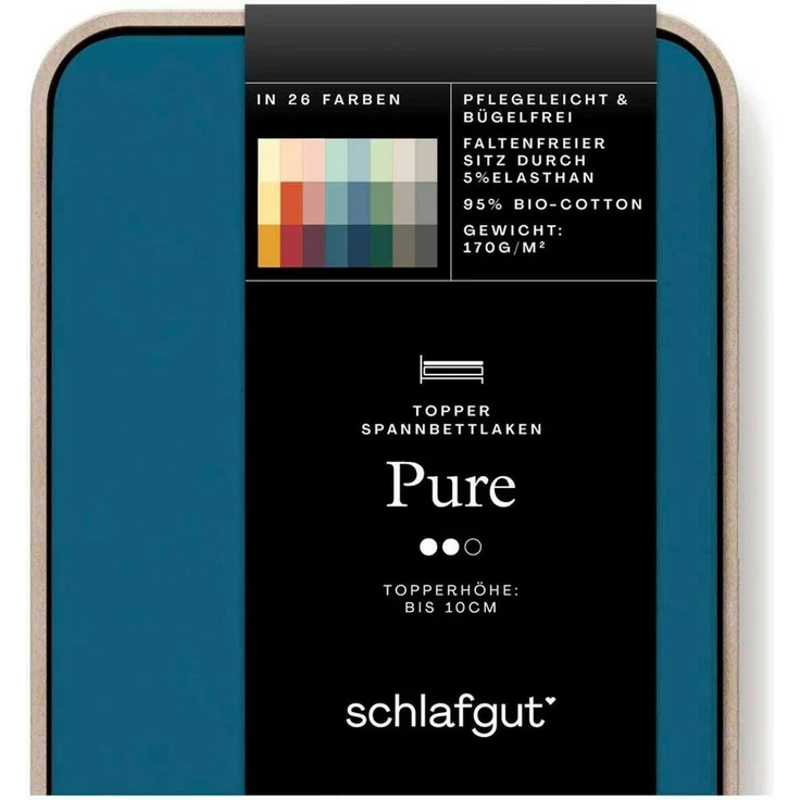 Schlafgut 'PURE TOPPER' Spannbettlaken, für Topper bis 10 cm Höhe, Petrol Deep, XL 180x200cm - 200x220cm, 100% Bio-Baumwolle