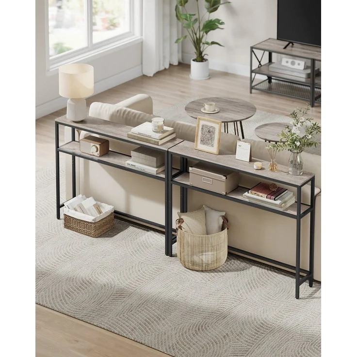 Vasagle Konsolentisch, schmaler Sofatisch mit 2 Ablagen, 20 x 100 x 80 cm, Flurtisch, 2 Ebenen, für Flur, Wohnzimmer, Schlafzimmer, greige meliert-tintenschwarz LNTDE131K02 – Bild 3