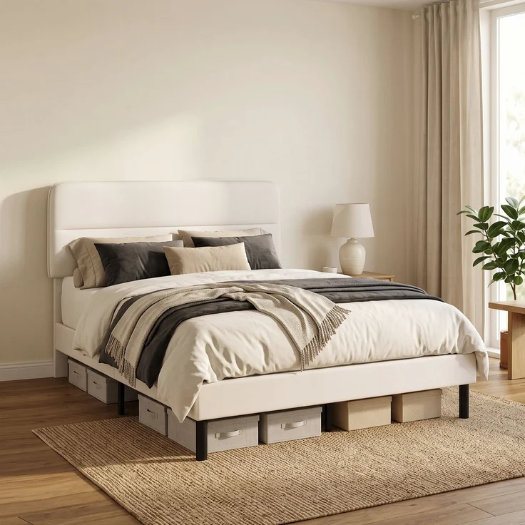 HOMCOM Bettgestell, Polyester, Sperrholz, Beige, 153 x 207 x 115 cm – Bild 8