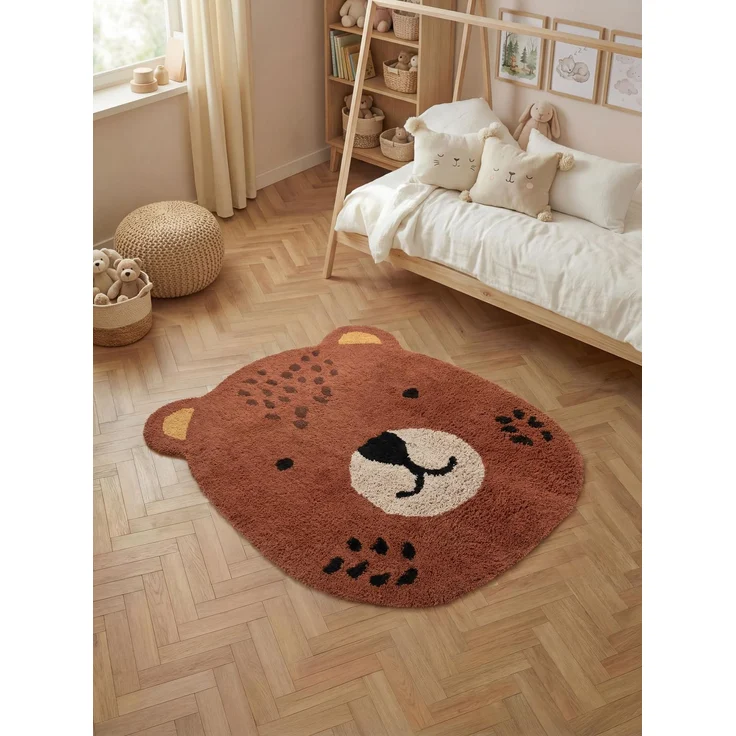 Hanse Home Kinderteppich Berry - Pflegeleichter Teppich Junge Mädchen, rutschfest & Waschbarer Formteppich Bär, Kinderzimmer Weicher Spielteppich, Spielunterlage - Braun Multifarben, 120x149 cm