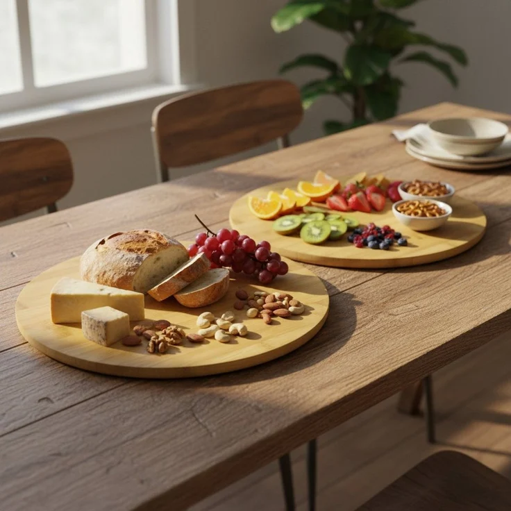 hausleben Pizzaschneidebrett Pizzabrett/Kuchenplatte, Bambus, Ø35 cm x 1,2 cm, Bambus Kuchenplatte, (2-St, 2 Servierplatten), Käseplatte – Bild 1