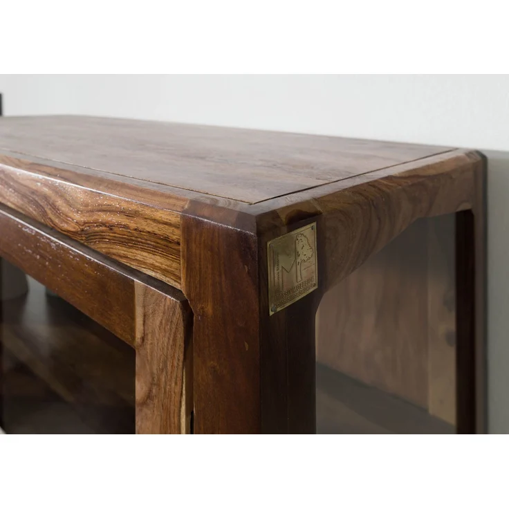 Vitrine Sheesham 100 x 45 x 195 dunkelbraun lackiert ANCONA #236 – Bild 4