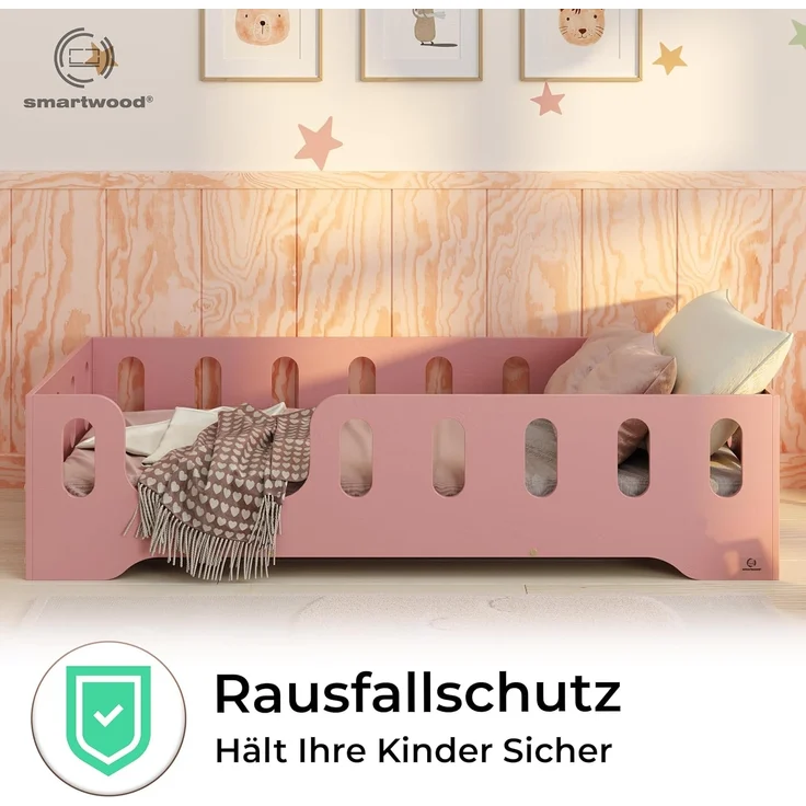 smartwood Kinderbett Bodenbett 140x180 mit Rausfallschutz & Lattenrost - Rosa - Kinder Montessori Bett TILA 2L mit glatten Kanten - Betten für schnelle Montage - Bis 300 kg belastbar – Bild 5