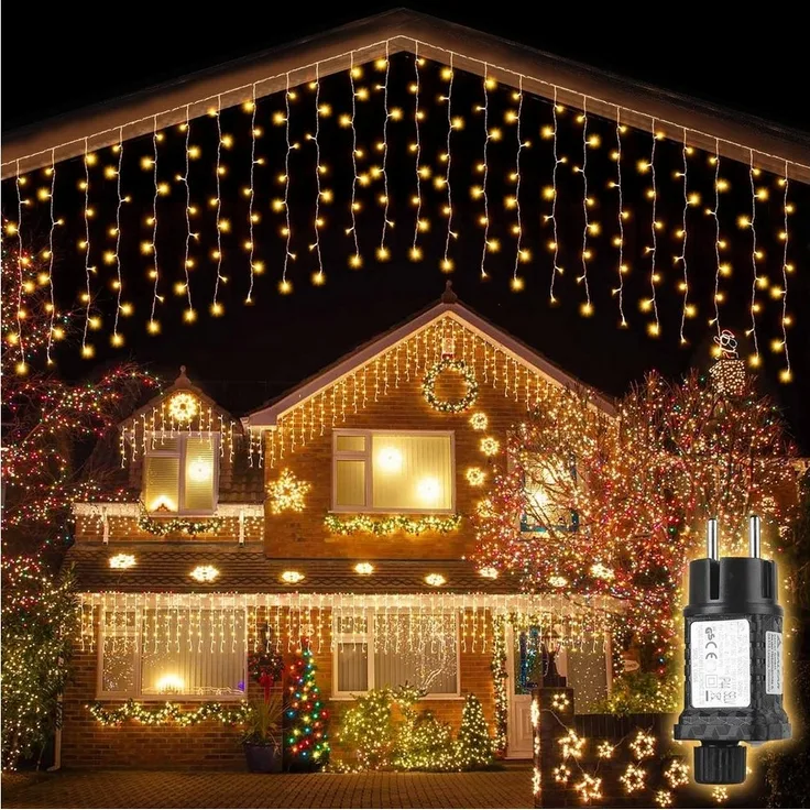 Salcar LED-Lichtervorhang LED Lichterkette Eisregenvorhang Außen, 8 Beleuchtungsmodi, Memory-Funktion, 3m 150 LED Warmeweiß