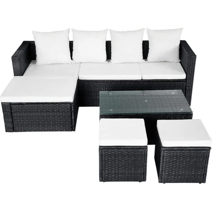 vidaXL 4-tlg. Garten-Lounge-Set mit Auflagen Poly Rattan Schwarz 42586 – Bild 6