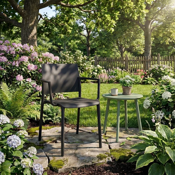 CLP Gartenstuhl wetterfest Valtor UV-beständig mit Armlehnen belastbar bis 150 kg,schwarz – Bild 3