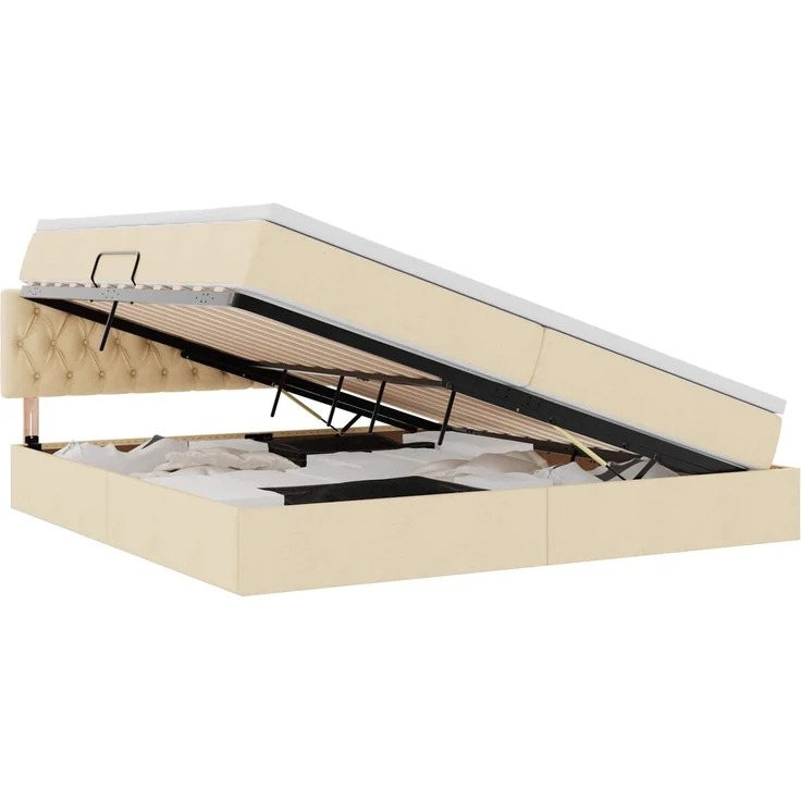 vidaXL LED-Speicherbett mit Matratze Creme 200 x 200 cm Stoff 3371233 – Bild 2