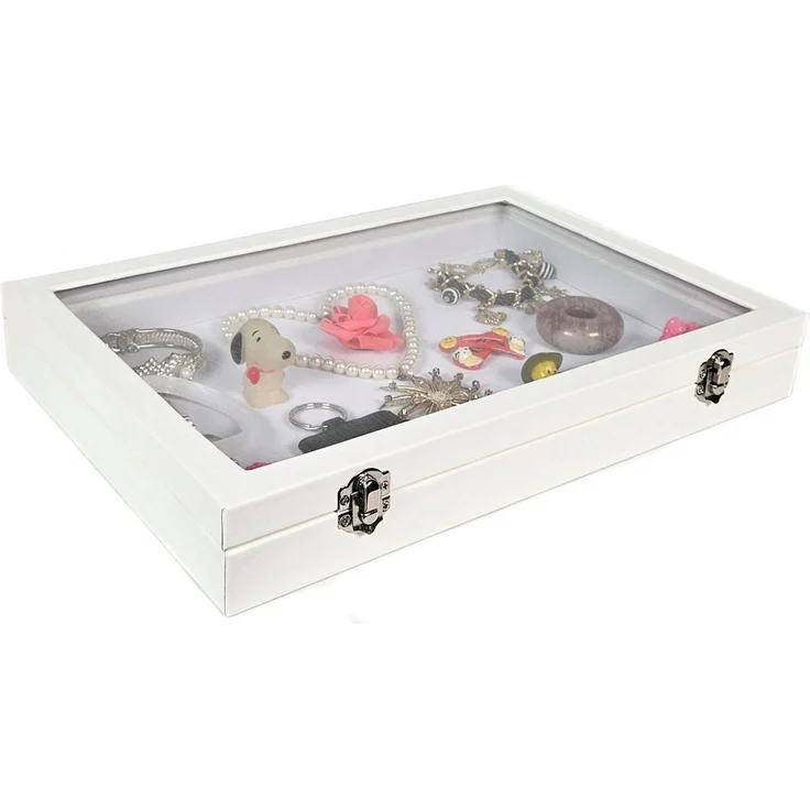 Yudu Schmuckkasten Schmucklade Schmuckkasten Schaukasten mit Glasdeckel Weiss – Bild 2