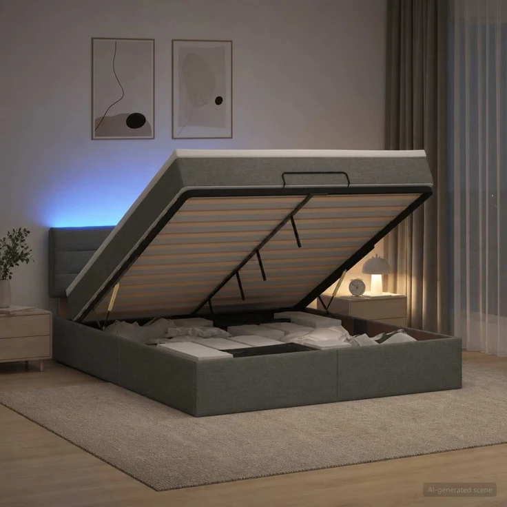 vidaXL Ottoman-Bett mit Matratze und LED Dunkelgrau 180 x 200 cm Stoff 3456844 – Bild 1