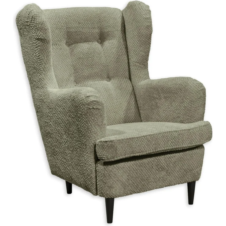 OSKAR Ohrensessel mit geknöpfter Polsterung, Olive - Vintage Wohnzimmer Sessel mit Massivholz Füßen - 78 x 102 x 98 cm (B/H/T) – Bild 1