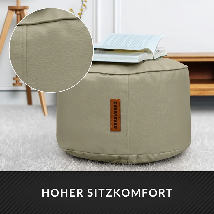 Green Bean® Sitzhocker aus Kunstleder - Pouf mit EPS Perlen Füllung - 43 x 30 cm - perfekte Ergänzung zum Sitzsack - Grau-Beige – Bild 5