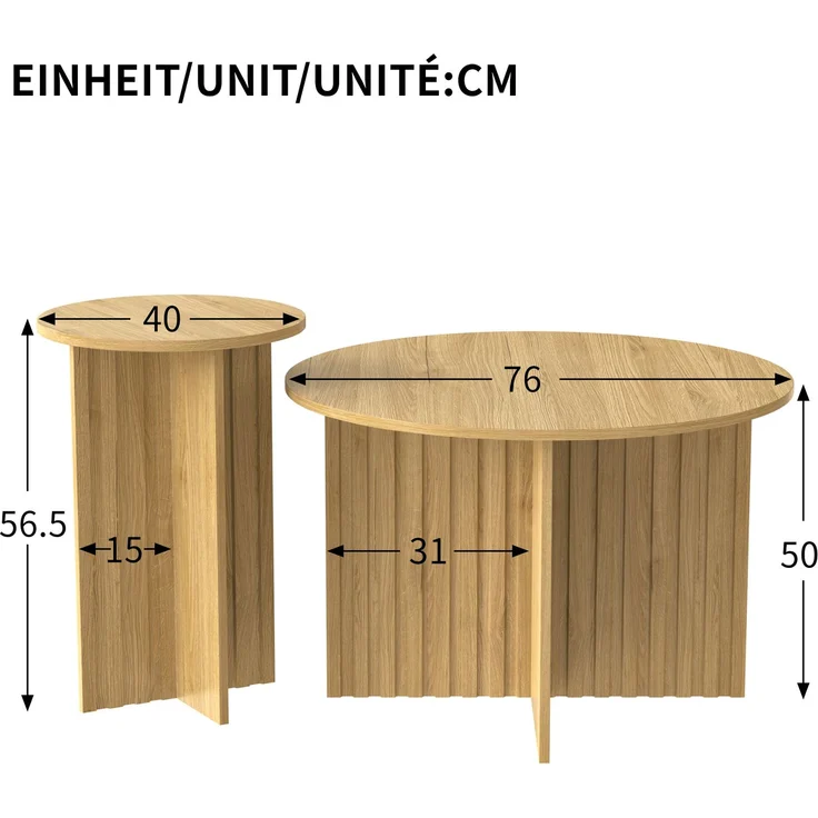 Abrihome 2er Runde Couchtische & Kaffeetische, Braun, 50x31x76 cm – Bild 6